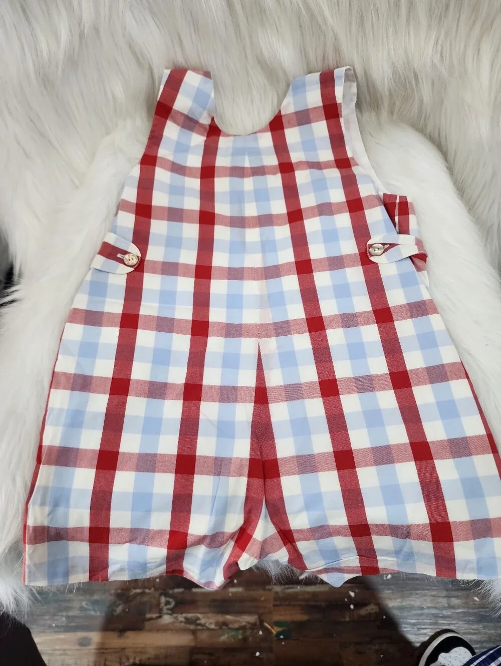 Papo d'Anjo Rompers, Size 3 Years, 3 Pieces, Blue Stripe, Red Plaid & Brown